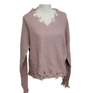 Full Circle Trends Frayed Knit Sweater in Pink, Size 1X